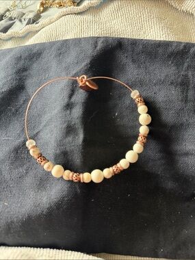 Alex and Ani Cream Beaded Bangle with Rose-Gold Tone Accents